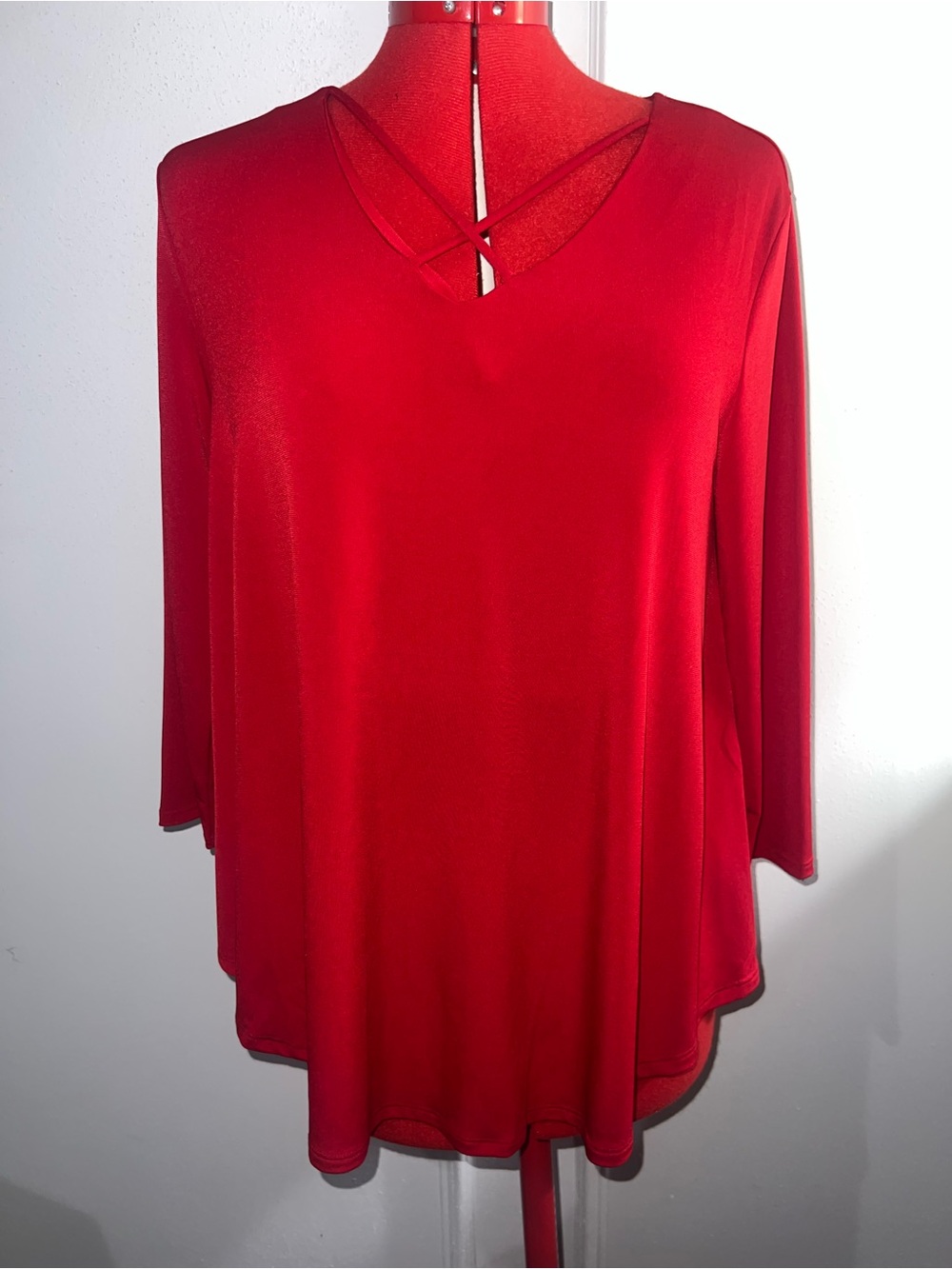 Chico’s Red Women's V-Neck Crisscross Long Sleeve Top size 1